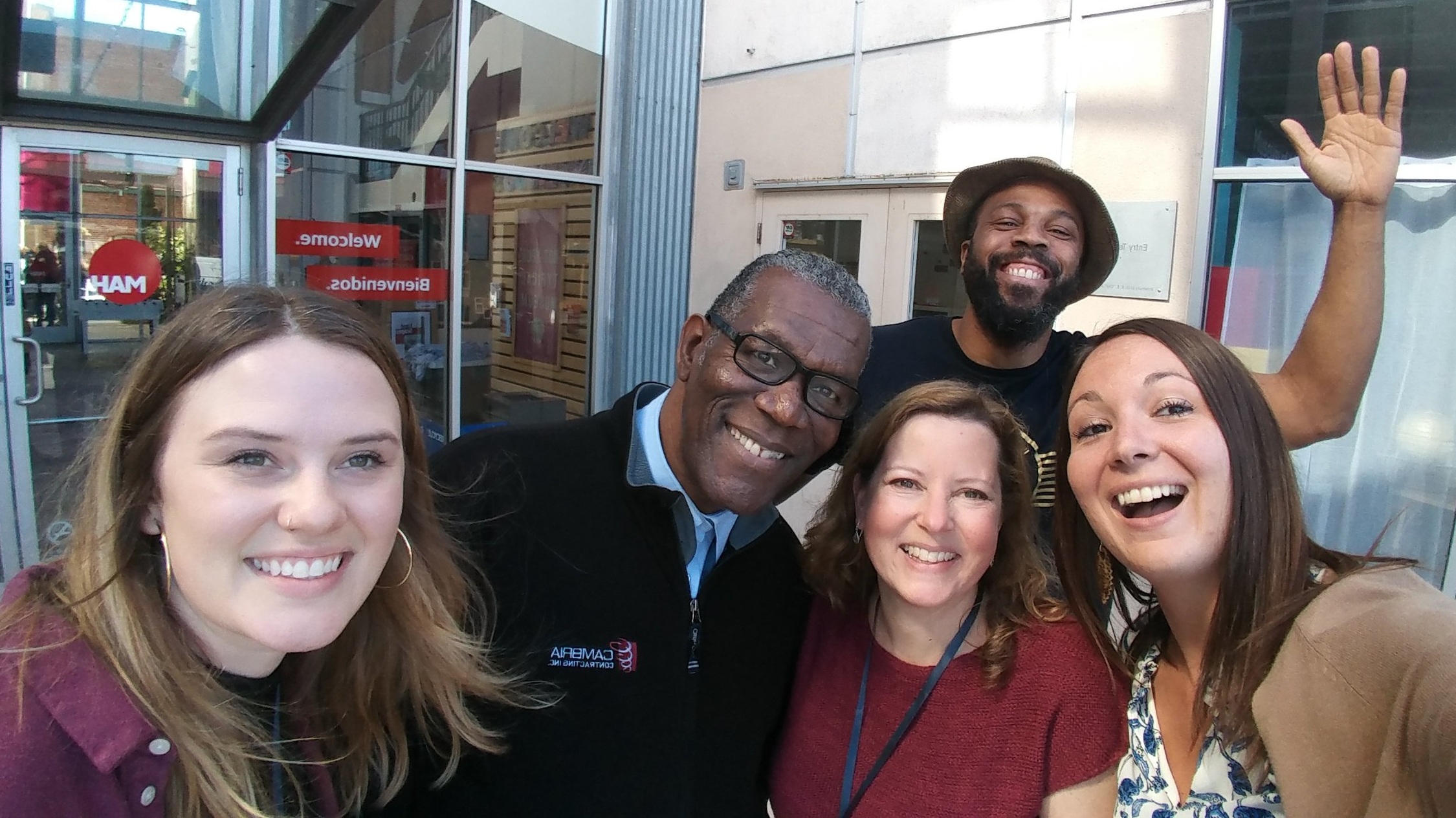 The Heritage Center’s OF/BY/FOR ALL team at the Change Network annual retreat: Emily Reynolds, Charles A. Walker, Christine Bacon, Saladin Allah, and Ally Spongr (Photo: Niagara Falls Underground Railroad Heritage Center)